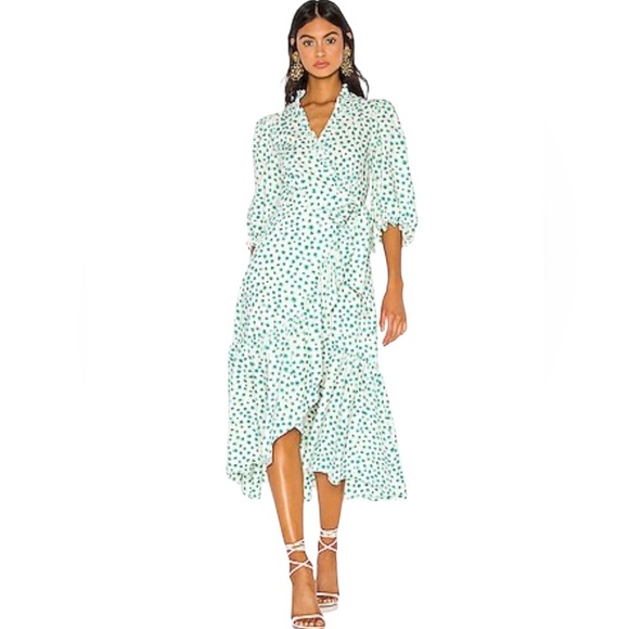 Rebecca Taylor Emerald Daisy Ruffle Wrap Midi Dress Size 4 - Picture 1 of 10